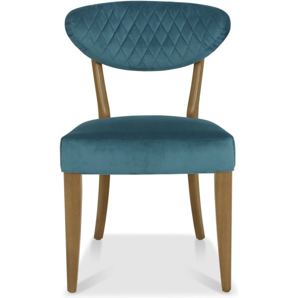 Bentley Designs Ellipse Rustic Oak Upholstered Chair - Azure Velvet Fabric (Pair) - Image 2