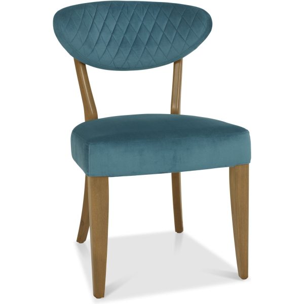 Bentley Designs Ellipse Rustic Oak Upholstered Chair - Azure Velvet Fabric (Pair) - Image 3