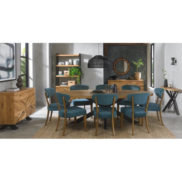 Bentley Designs Ellipse Rustic Oak Upholstered Chair - Azure Velvet Fabric (Pair) - Image 4