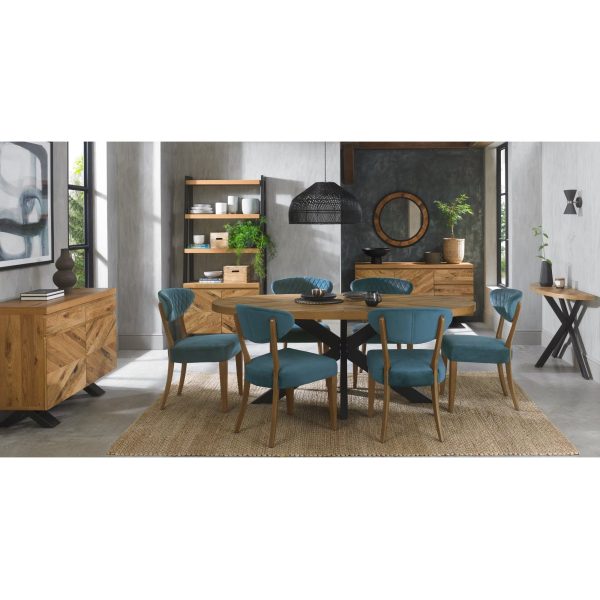 Bentley Designs Ellipse Rustic Oak Upholstered Chair - Azure Velvet Fabric (Pair) - Image 6