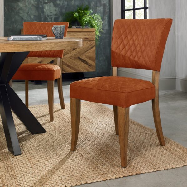 Bentley Designs Logan Rustic Oak Upholstered Chair - Rust Velvet Fabric (Pair)