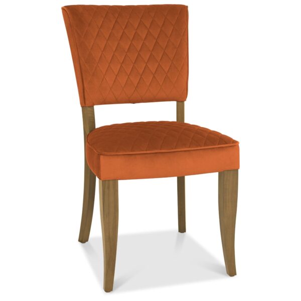 Bentley Designs Logan Rustic Oak Upholstered Chair - Rust Velvet Fabric (Pair) - Image 2