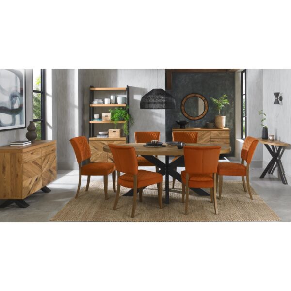 Bentley Designs Logan Rustic Oak Upholstered Chair - Rust Velvet Fabric (Pair) - Image 5