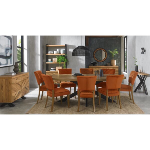 Bentley Designs Logan Rustic Oak Upholstered Chair - Rust Velvet Fabric (Pair) - Image 6