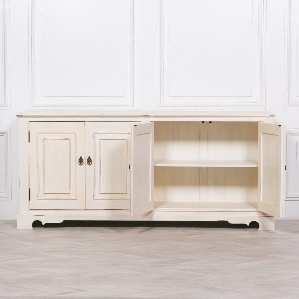 Distressed Aged White Brush Painted Classical Sideboard - Image 9