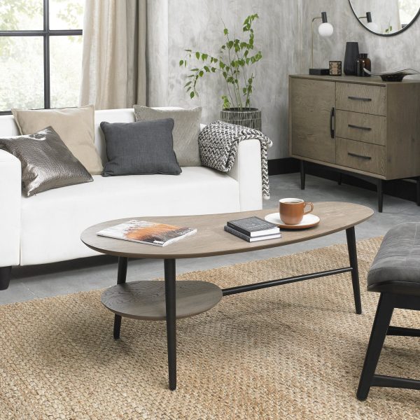 Bentley Designs  Vintage Weathered Oak Shaped Coffee Table