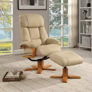 Global Furniture Alliance Nice Swivel Recliner & Footstool in Leather/Match - Available in 3 Colours