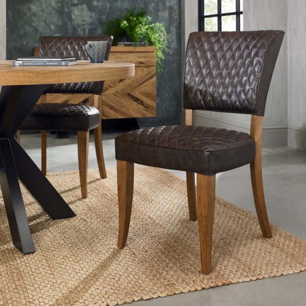 Bentley Designs Logan Rustic Oak Upholstered Chair - Old West Vintage (Pair)