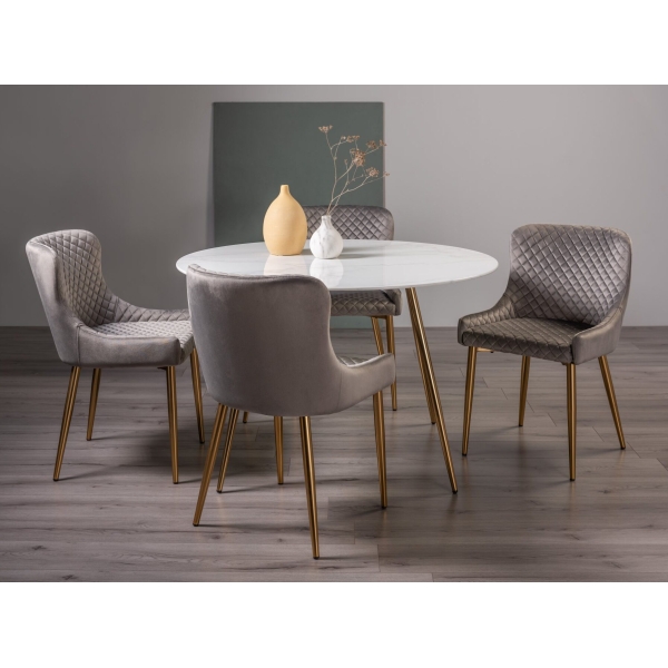 Bentley Designs Furniture Francesca White Marble Effect Tempered Glass 4 Seater Dining Table & 4 Cezanne Chairs