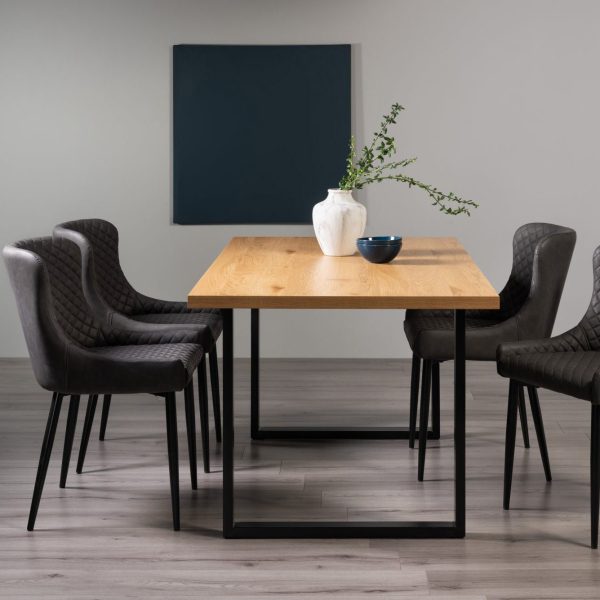 Bentley Designs Ramsay Oak Melamine 6 Seater Table - U Leg & 4 Cezanne Dark Grey Faux Leather Chairs - Black Legs