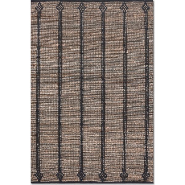 libra interiors  Bosho Hand Woven Natural & Charcoal 160x230cm Jute and Cotton Rug