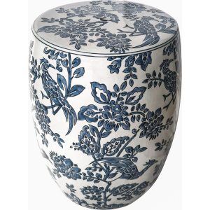Laura Ashley Blue and White Adain Palace Drum Stool