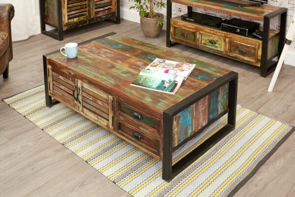 Baumhaus Urban Chic Reclaimed Wood 4 Door 4 Drawer Storage Coffee Table - Image 2
