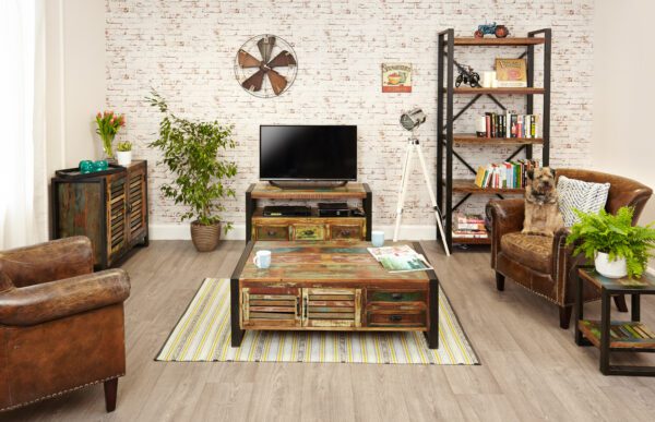 Baumhaus Urban Chic Reclaimed Wood 4 Door 4 Drawer Storage Coffee Table - Image 5
