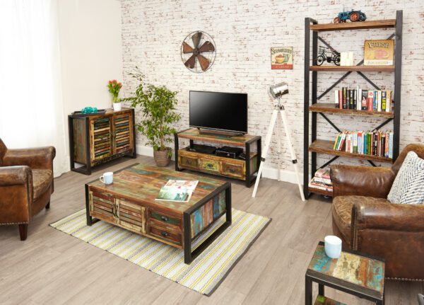 Baumhaus Urban Chic Reclaimed Wood 4 Door 4 Drawer Storage Coffee Table - Image 6