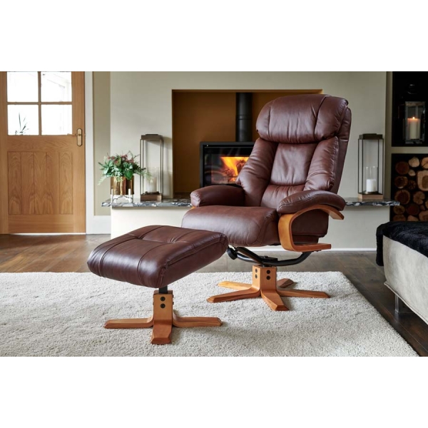 Global Furniture Alliance Nice Swivel Recliner & Footstool in Leather/Match - Image 3