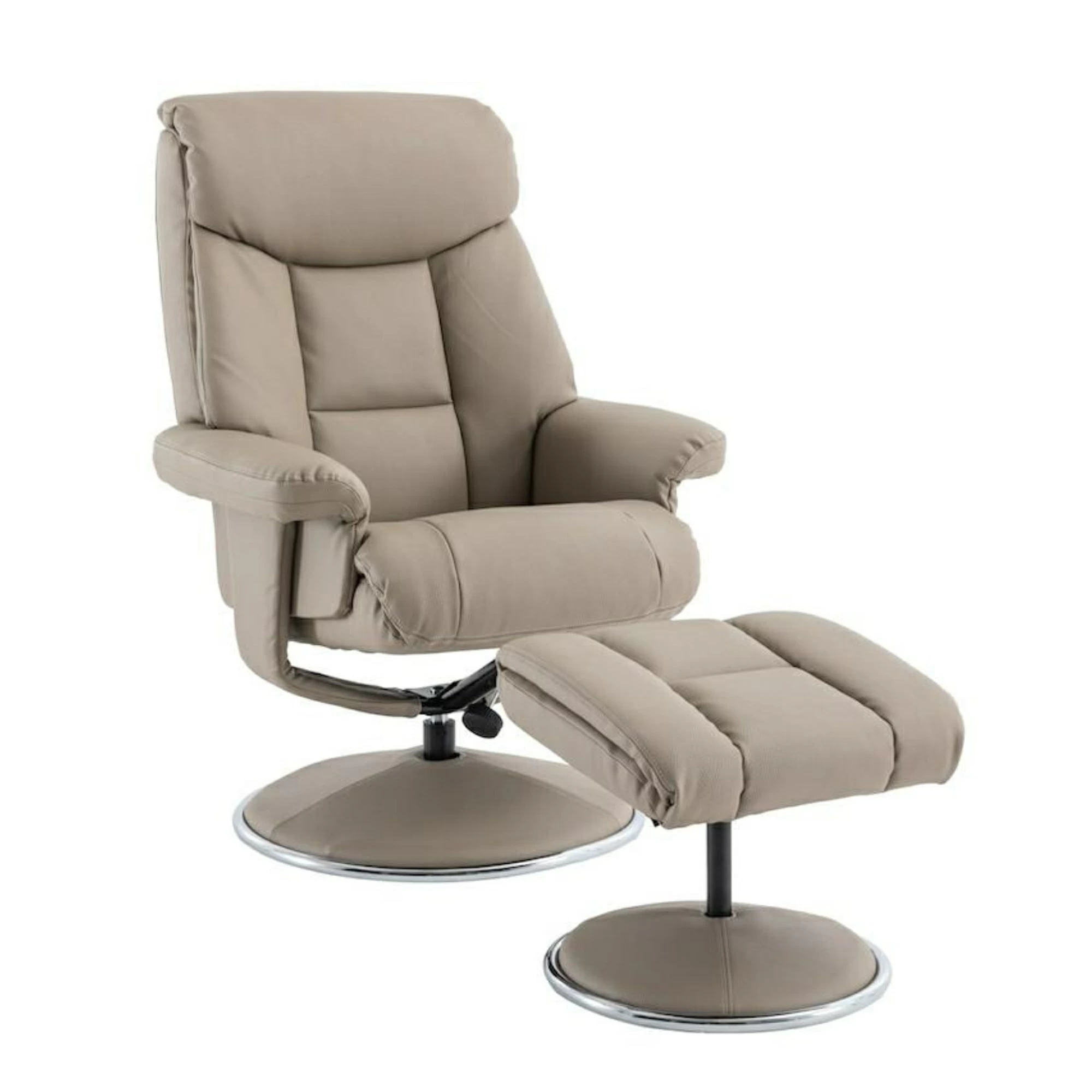 Global Furniture Alliance Biarritz Pebble Plush Faux Leather Swivel Recliner Chair And Stool Breeze Furnishings