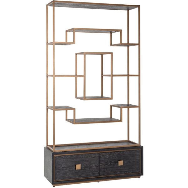 Richmond Interiors Hunter 2 Drawer Display Cabinet - Brushed Gold