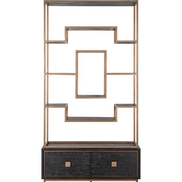 Richmond Interiors Hunter 2 Drawer Display Cabinet - Brushed Gold - Image 4