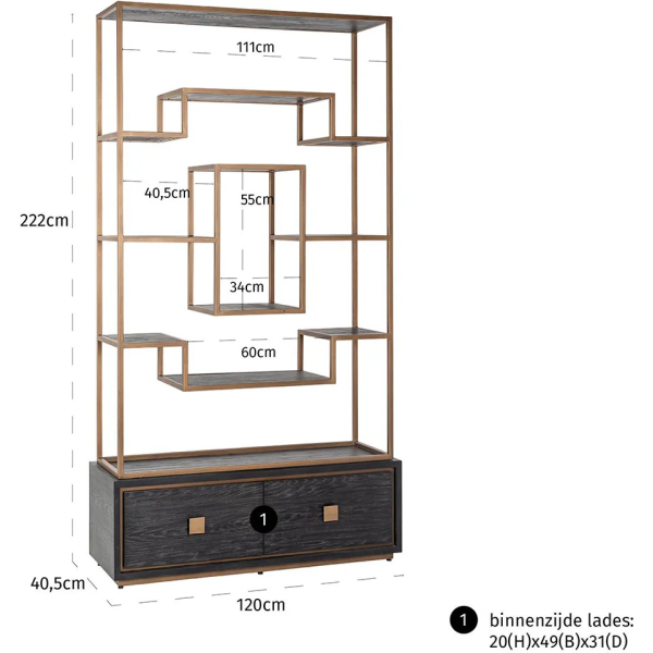 Richmond Interiors Hunter 2 Drawer Display Cabinet - Brushed Gold - Image 5