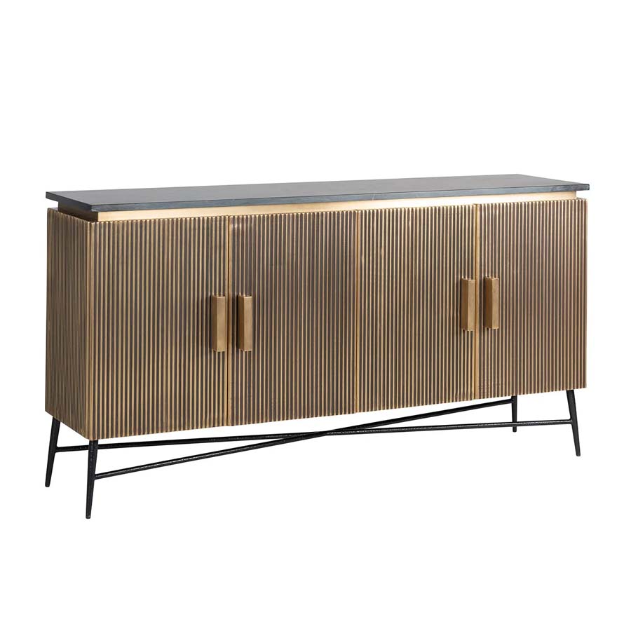 Richmond Interiors Ironville Brass Birch and Marble Sideboard