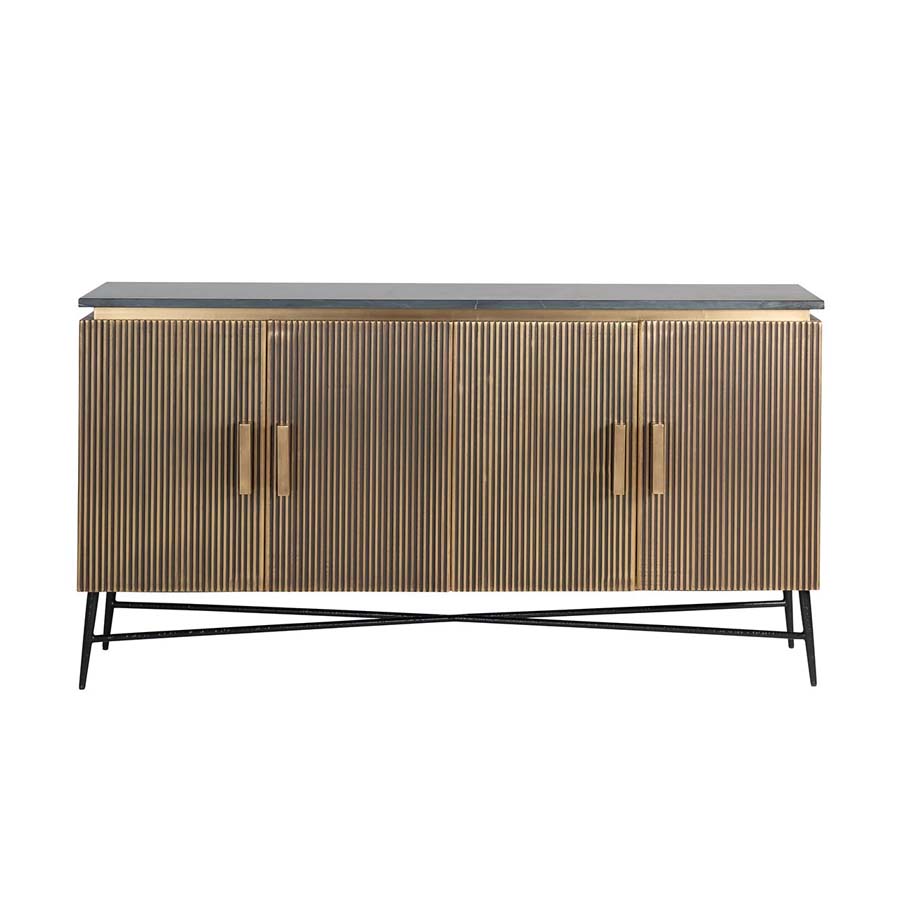 Richmond Interiors Ironville Brass Birch and Marble Sideboard