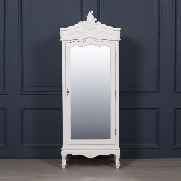 French White Single  Door Armoire With Mirrored Door