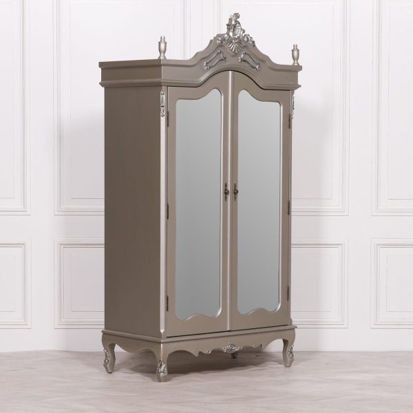 French Anitque Silver Double  Mirrored  Door Armoire - Image 2