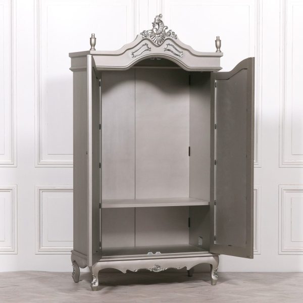 French Anitque Silver Double  Mirrored  Door Armoire - Image 3