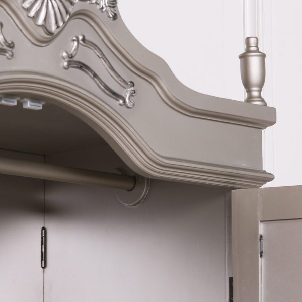 French Anitque Silver Double  Mirrored  Door Armoire - Image 4