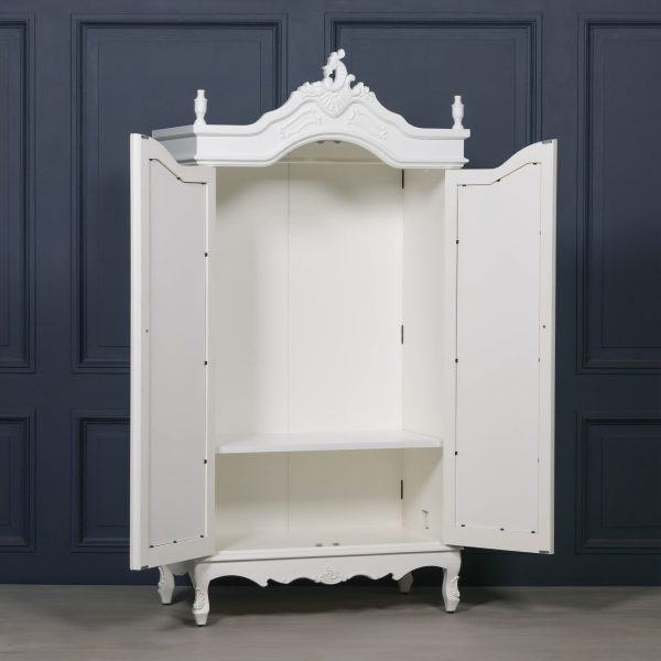 French White Double Mirrored Door Armoire - Image 3