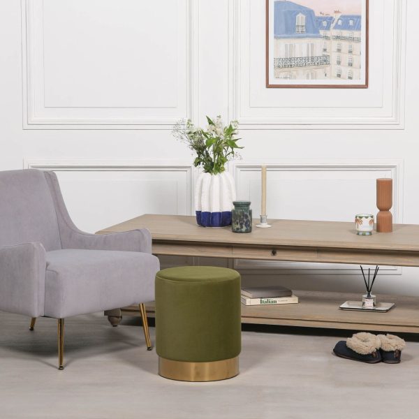 Olive Green Round Stool - Image 4