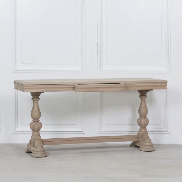 Rustic Wooden Intricate Carved Console with Drawer - Image 4