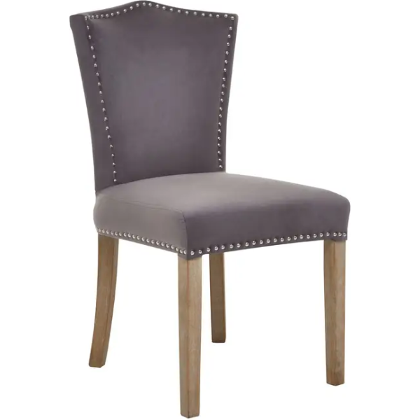 Fifty Five Avenue   Knightsbridge Townhouse Grey Velvet Dining Chair with Antique Legs