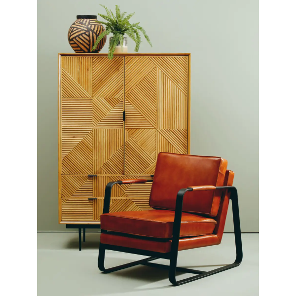 Fifty Five Avenue   Buffalo Tan Leather Armchair With Black Iron Frame - Image 5