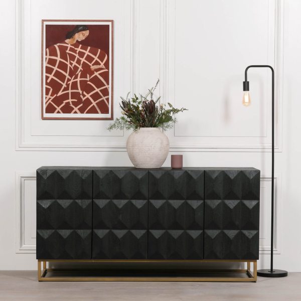 Black Wooden Diamond Pattern Sideboard - Image 2