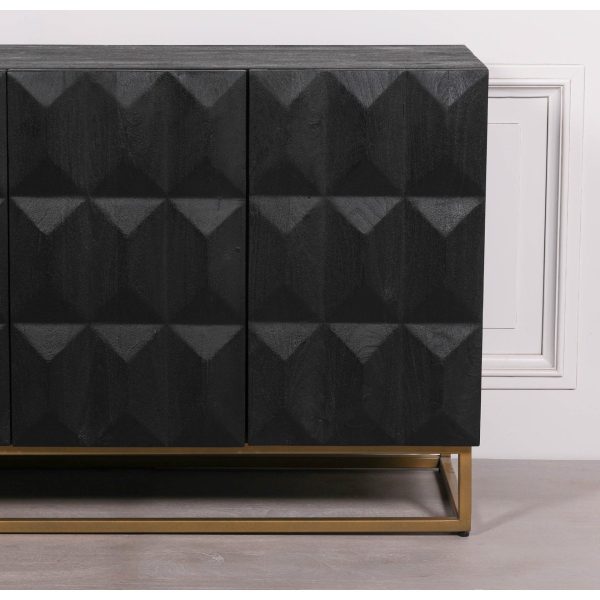 Black Wooden Diamond Pattern Sideboard - Image 5