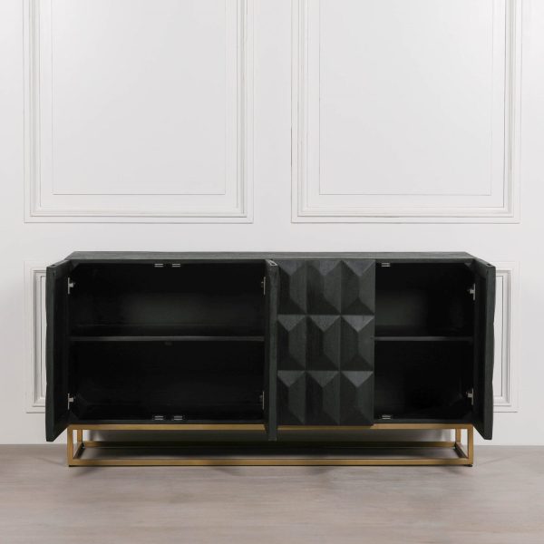 Black Wooden Diamond Pattern Sideboard - Image 4
