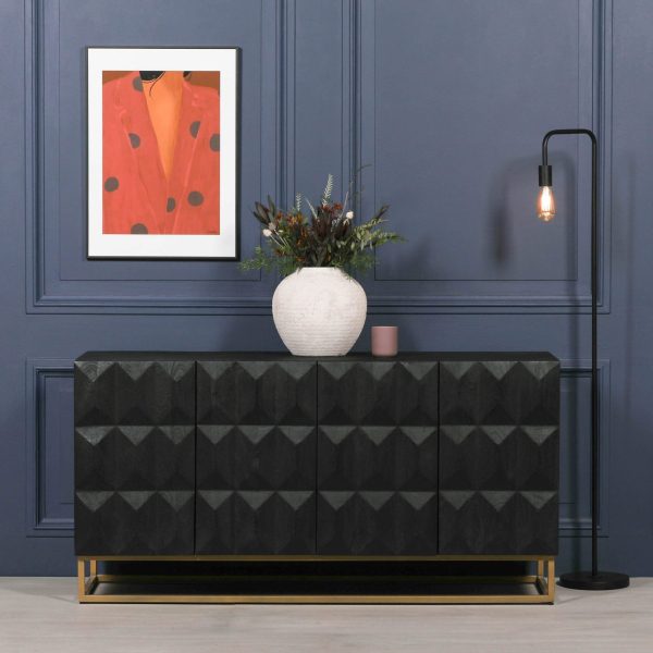 Black Wooden Diamond Pattern Sideboard - Image 8