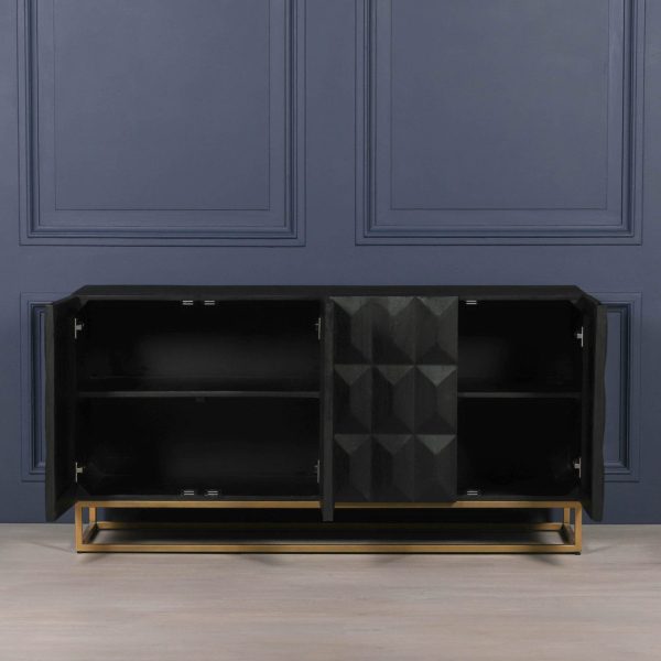 Black Wooden Diamond Pattern Sideboard - Image 7