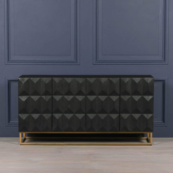 Black Wooden Diamond Pattern Sideboard - Image 6