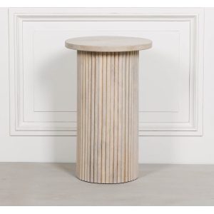 Ribbed Blanchie Wooden Round Side Occasional Table
