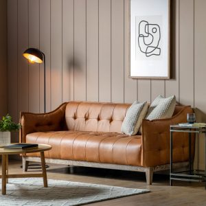 Gallery Interiors Wellington 3 Seater Sofa In Tan Leather