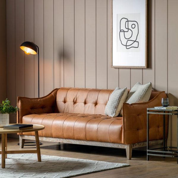 Gallery Interiors Wellington 3 Seater Sofa In Tan Leather - Image 3