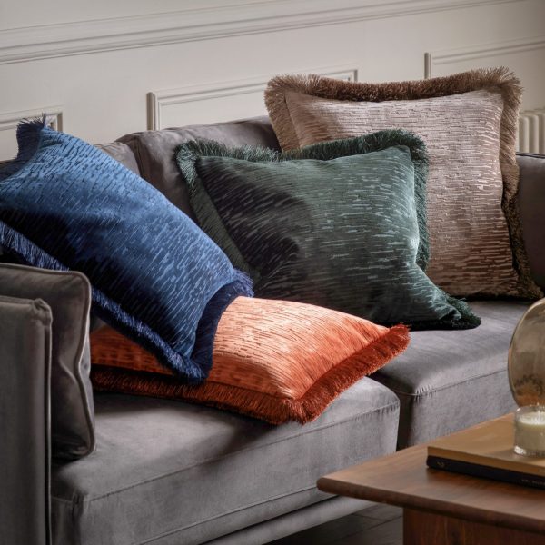 Gallery Interiors Cut Velvet Fringe Cushion in Terracotta - Image 5