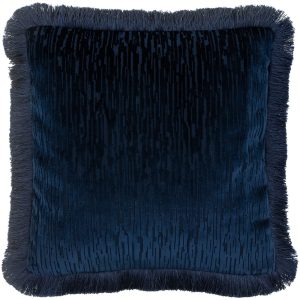 Gallery Interiors  Blue Cut Velvet Fringe Cushion