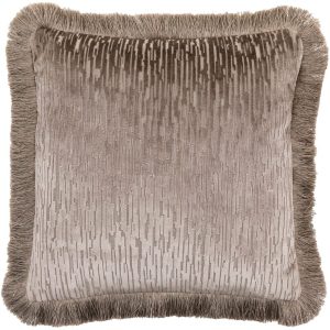 Gallery Interiors Cut Velvet Fringe Cushion In Silver