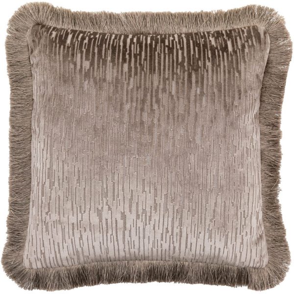 Gallery Interiors Cut Velvet Fringe Cushion In Silver - Image 2