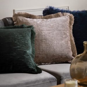 Gallery Interiors Cut Velvet Fringe Cushion In Silver