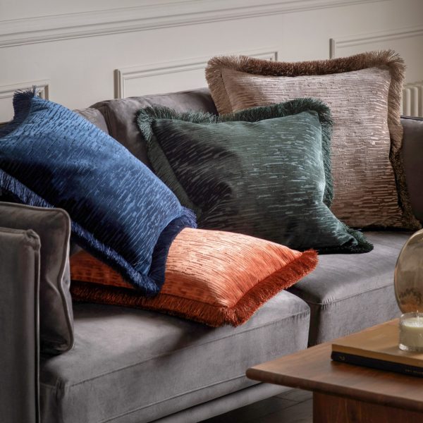 Gallery Interiors Cut Velvet Fringe Cushion In Silver - Image 5